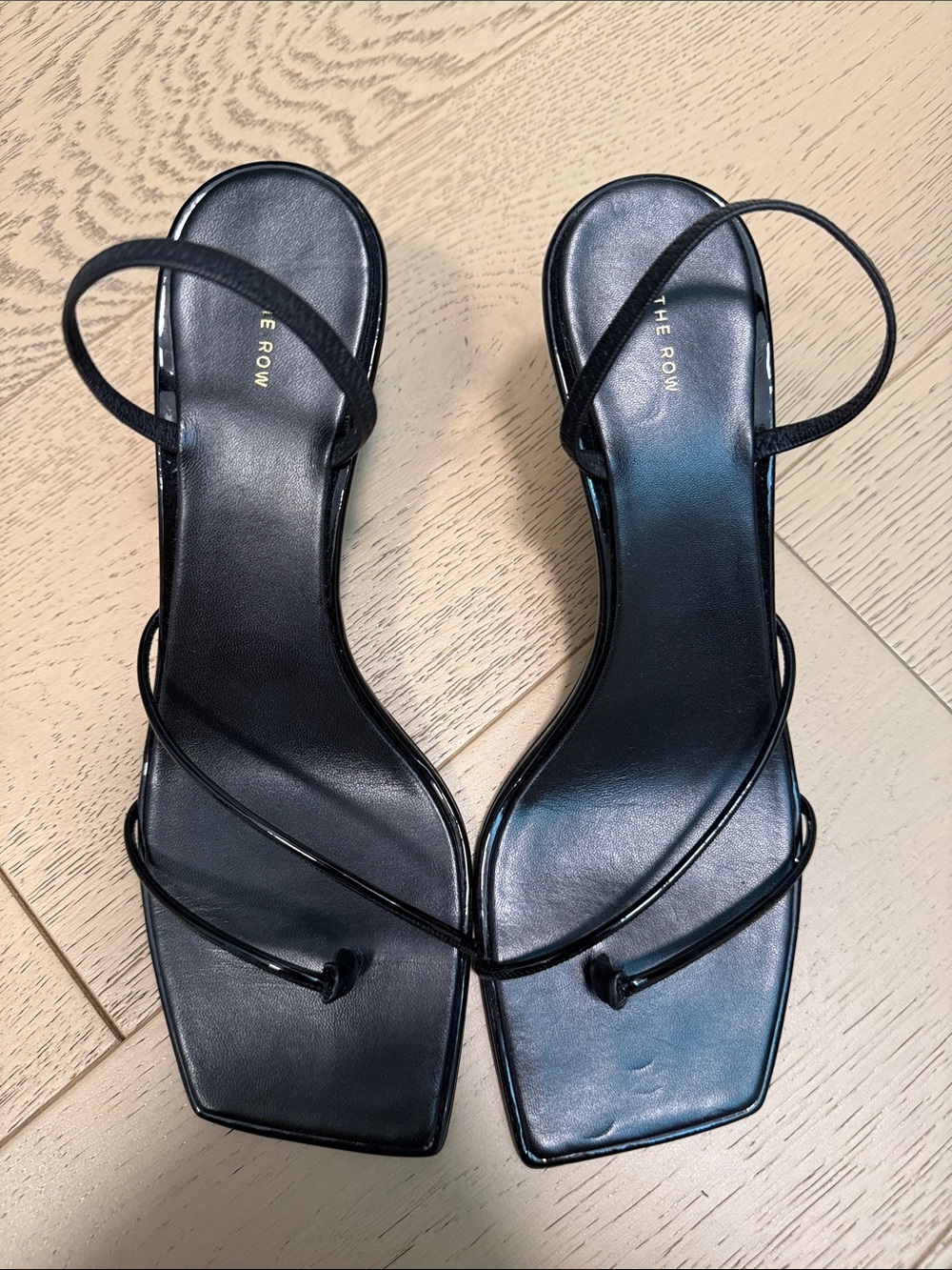 The Row Black Minimal Strappy Square-Toe Sandals